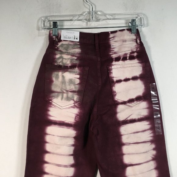 PacSun Tie Dye High Rise Straight Fit Jean, Women's Size 24 - Raspberry - Picture 15 of 16